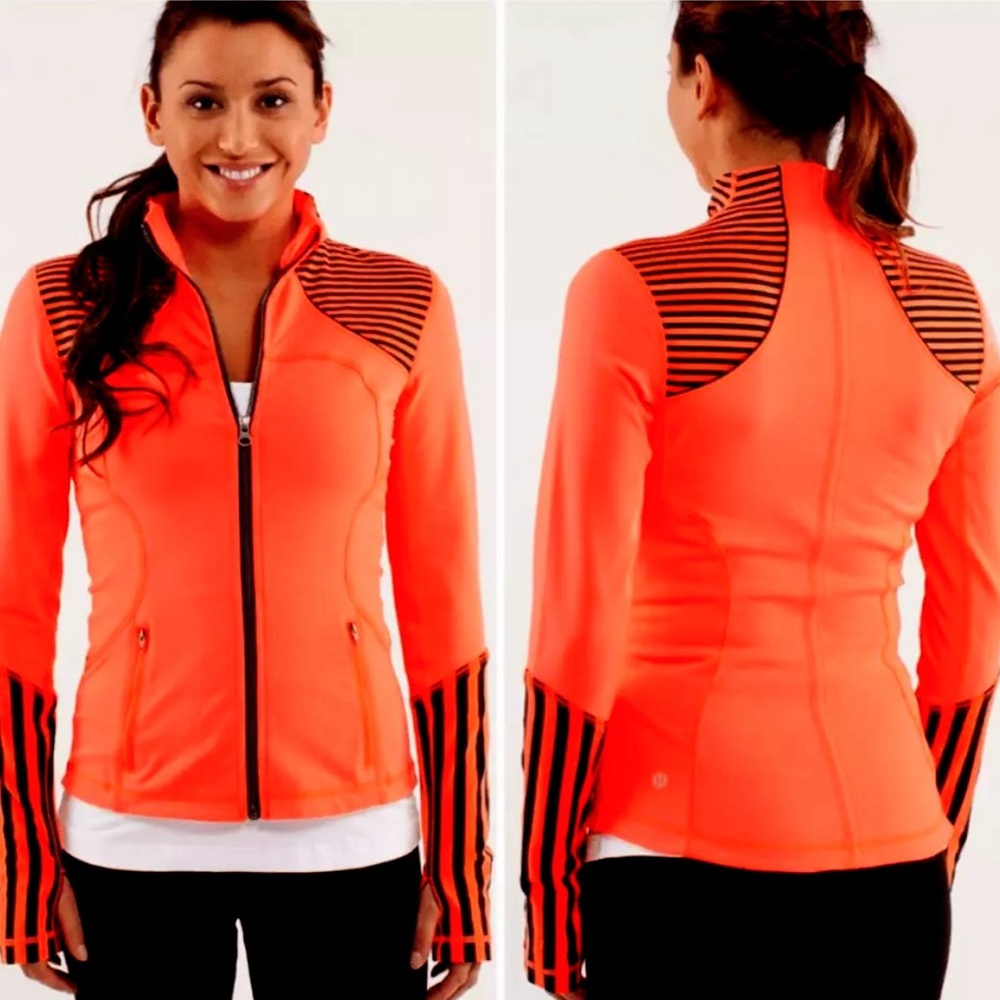 Lululemon Forme Classic Stripe Flare Inkwell Neon Orange Athletic Jacket 10